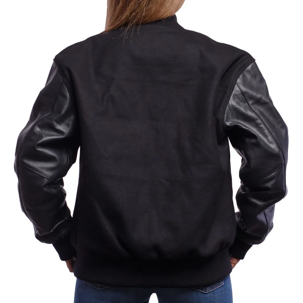 Women Black Varsity Jacket Back View