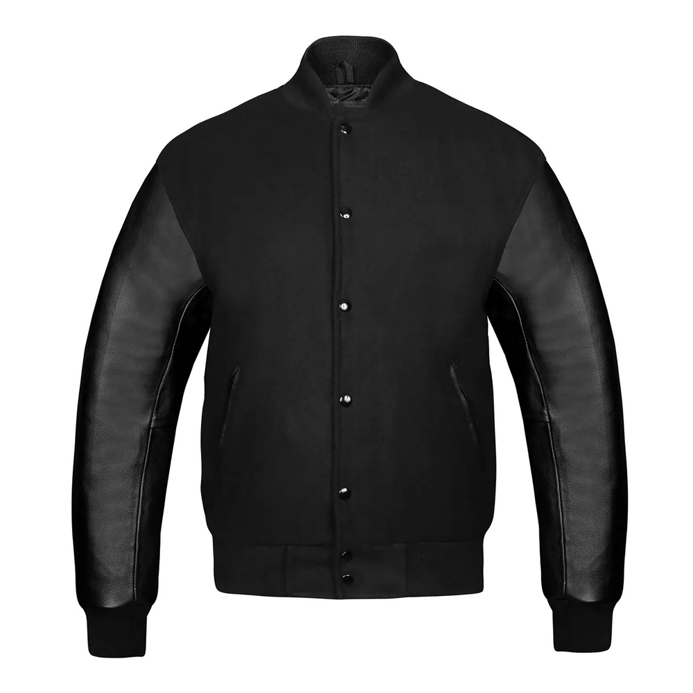 Women Black Varsity Jacket Front View-3