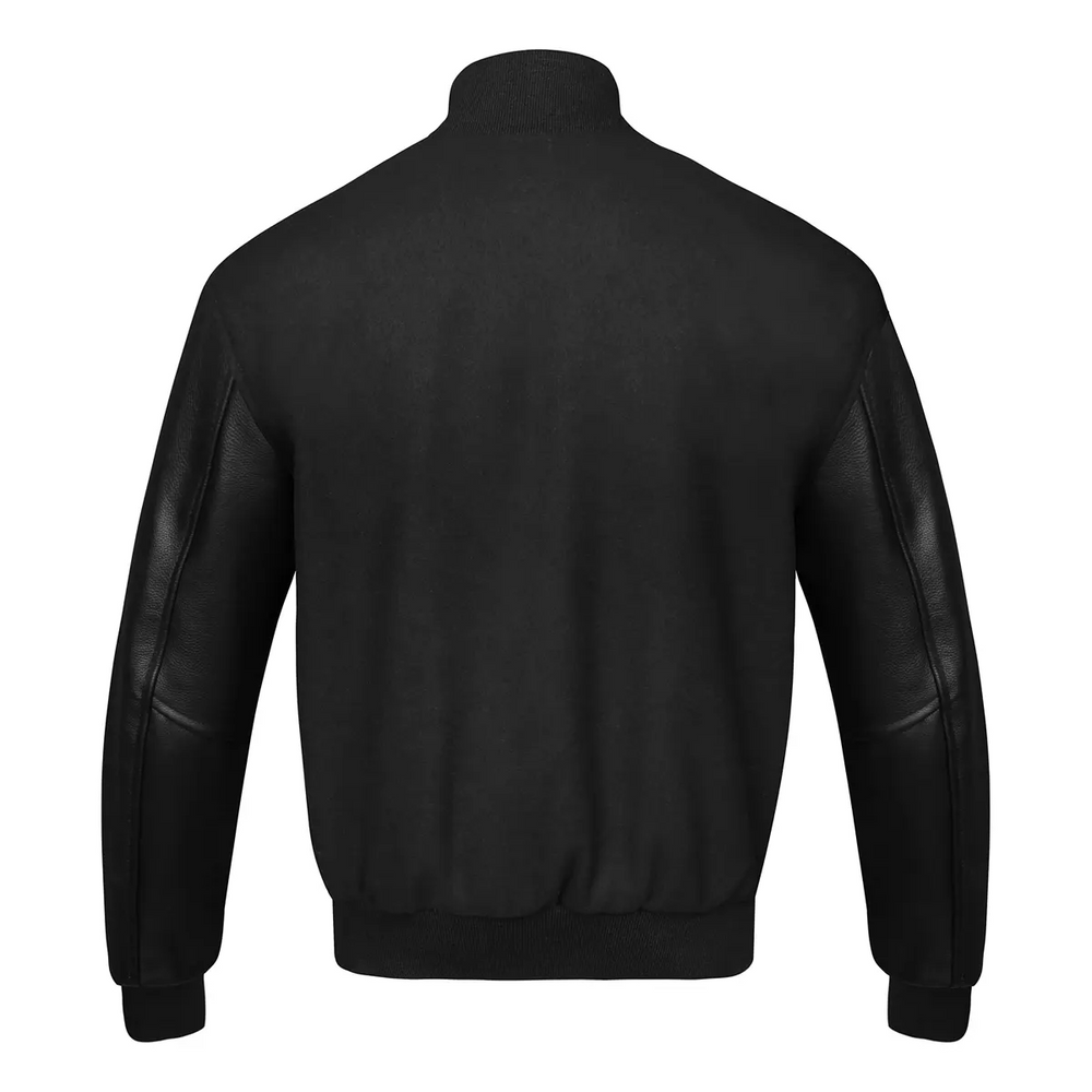 Women Black Varsity Jacket Back View-3