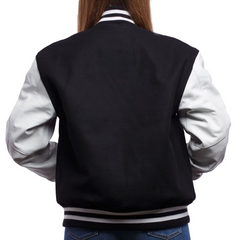 Women Black White Varsity Jacket Back View