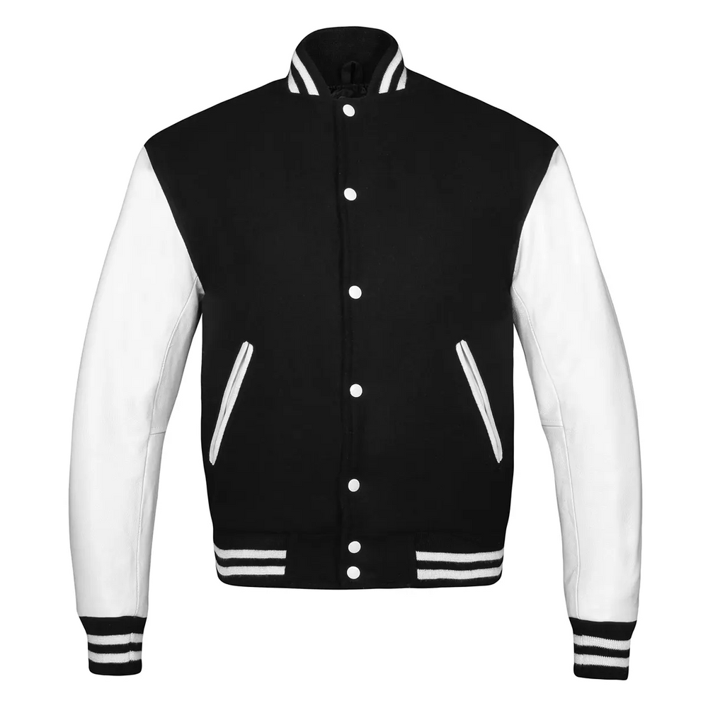 Women Black White Varsity Jacket Front View-3