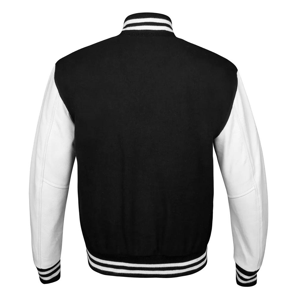 Women Black White Varsity Jacket Back View-2