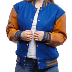 Women Blue Brown Varsity Jacket