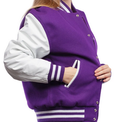 Women Purple White Varsity Jacket Right View