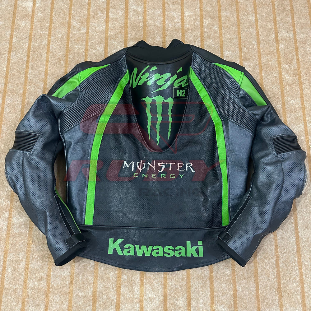 Ninja H2 Racing Leather Biker Jacket Back Side 