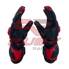 Jorge Martin MotoGP 2024 race gloves in black and red, featuring reinforced knuckles, padded palms, and a sleek design for optimal performance and protection. High-quality motorcycle gloves ideal for professional racers and MotoGP enthusiasts. Shop now for durable, comfortable, and stylish racing gloves.