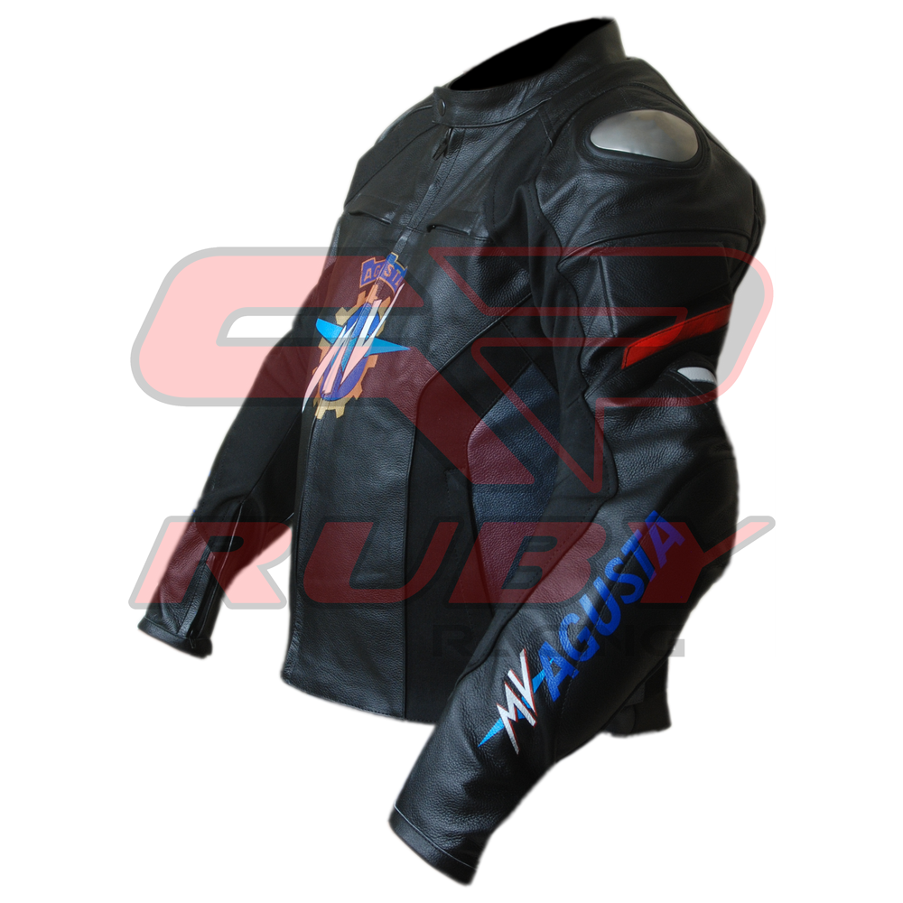 MV Agusta Motorbike Racing Black Leather Biker Jacket Left