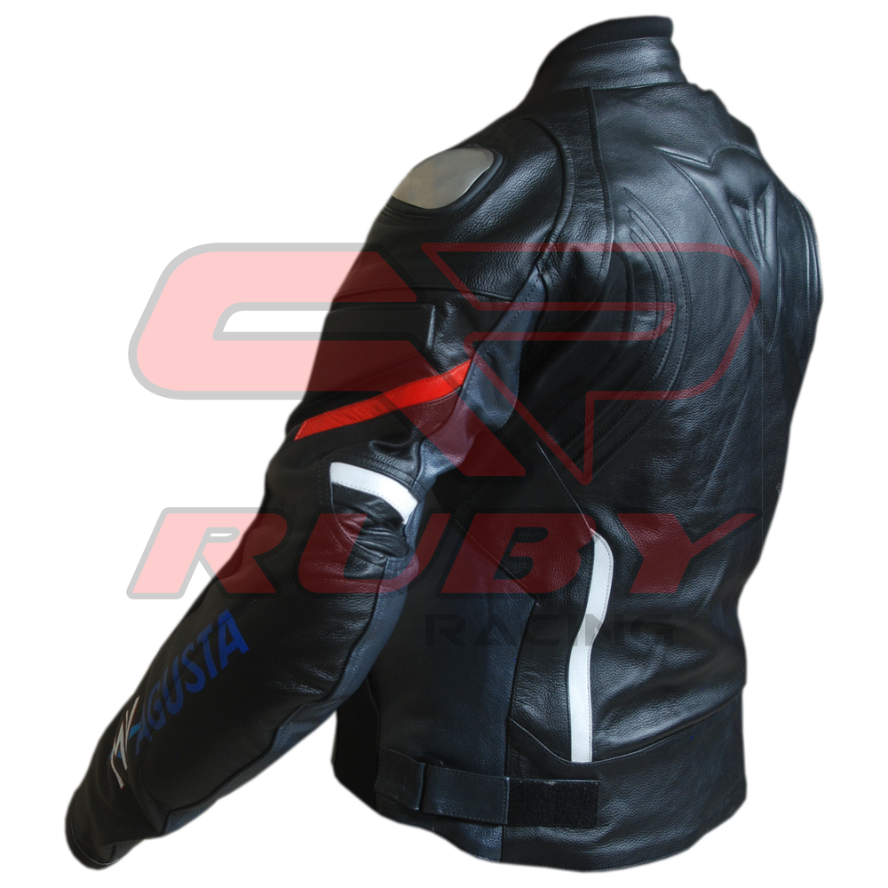 MV Agusta Motorbike Racing Black Leather Biker Jacket Backwards Left