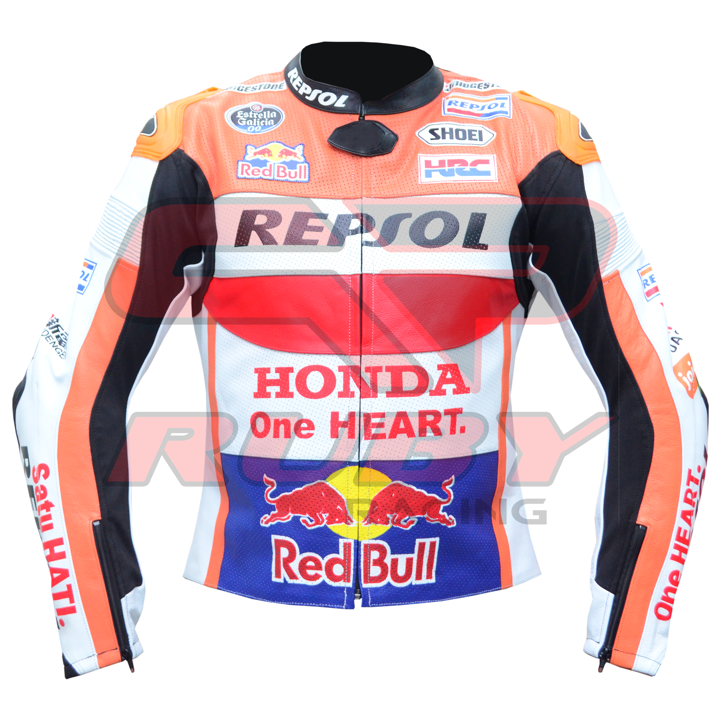 Marc Marquez Honda Repsol Motorbike Racing Leather Biker Jacket Front