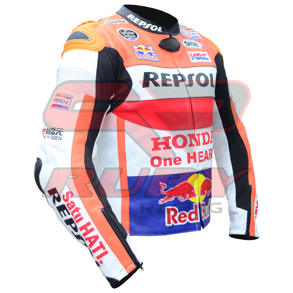 Marc Marquez Honda Repsol Motorbike Racing Leather Biker Jacket Right