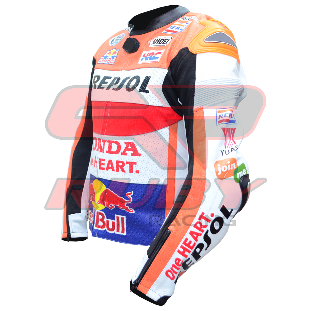Marc Marquez Honda Repsol Motorbike Racing Leather Biker Jacket Left