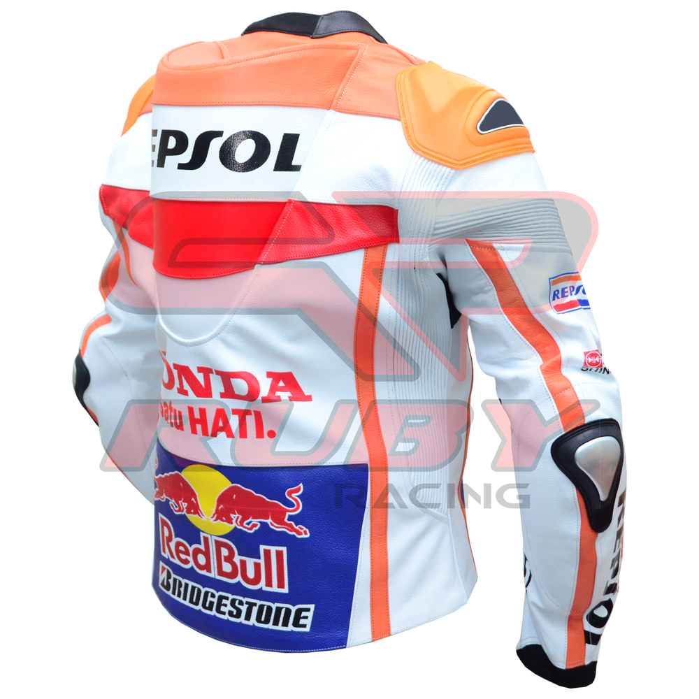 Marc Marquez Honda Repsol Motorbike Racing Leather Biker Jacket Backwards Right