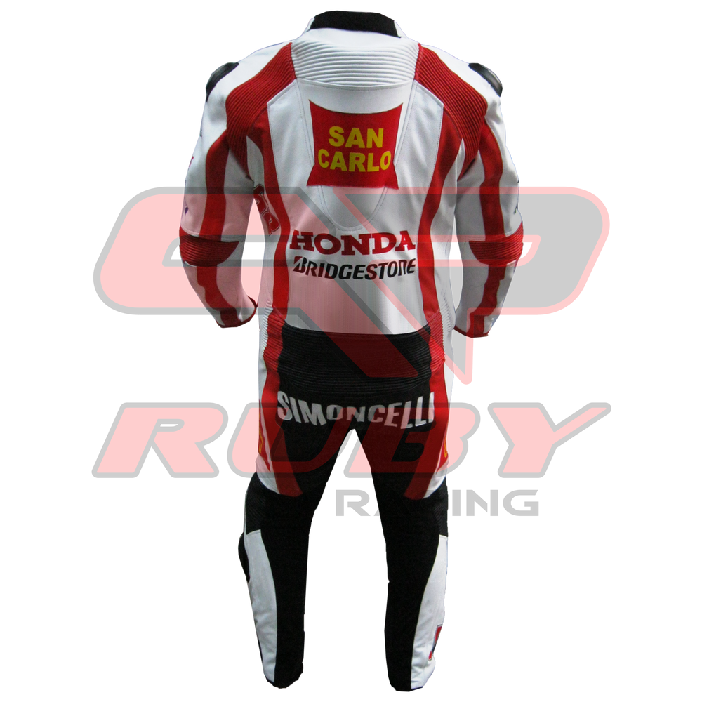 Marco Simoncelli Motorbike Racing Leather Suit Back View