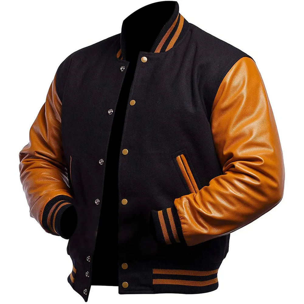 Mens Black Brown Varsity Jacket