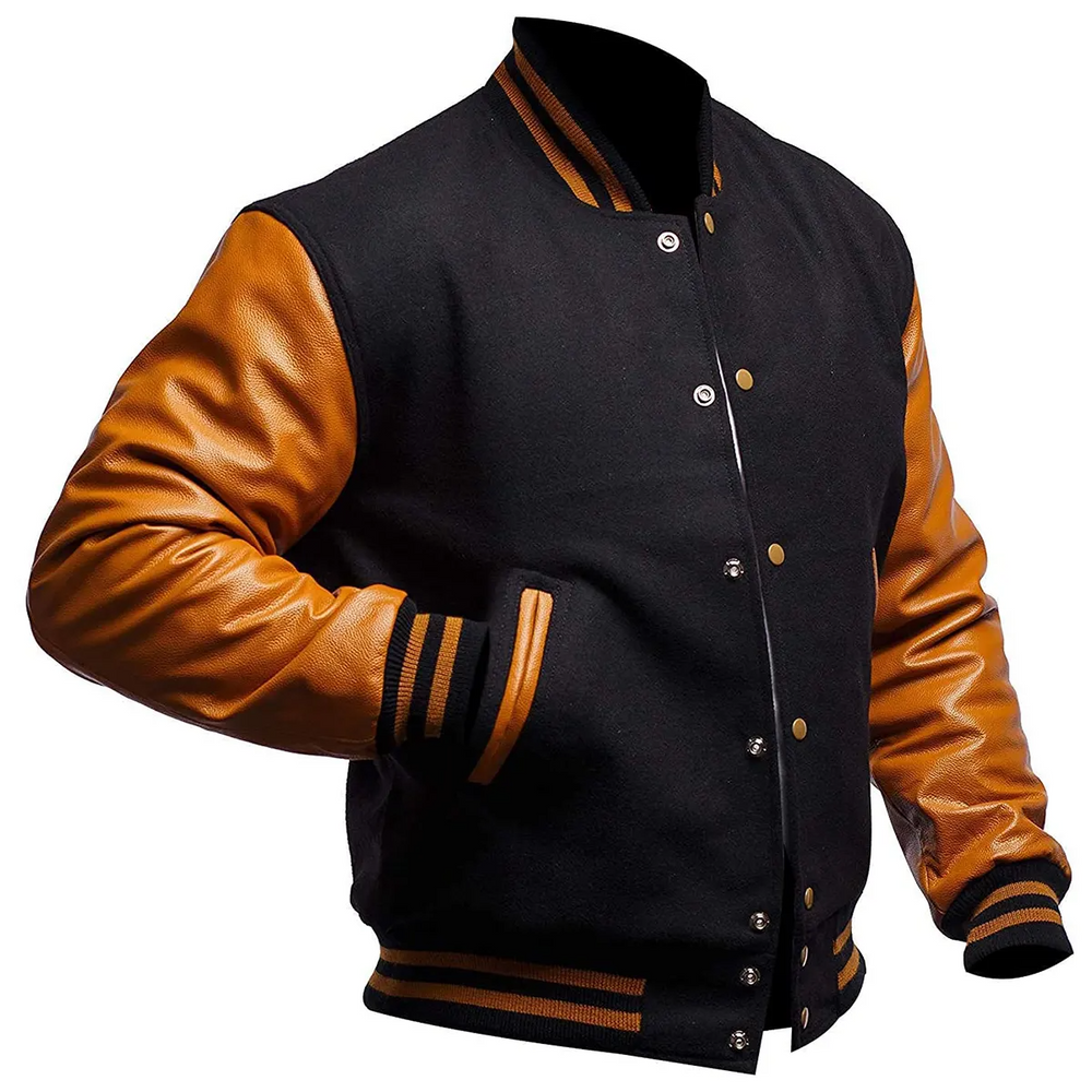 Mens Black Brown Varsity Jacket Right View