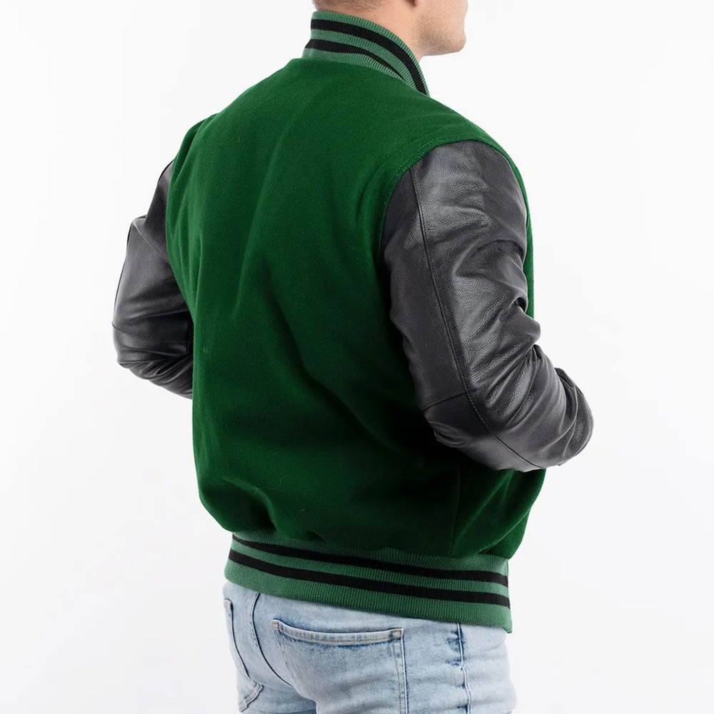 Mens Green Black Varsity Jacket Right View