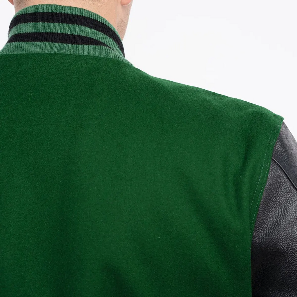 Green-Black Baseball Jacket Varsity Letterman Jackets Genuine Leather  Sleeves & Original Wool (XS, Green-Black) at  Men's Clothing store