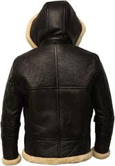 Detachable Hood Black Aviator Jacket Back