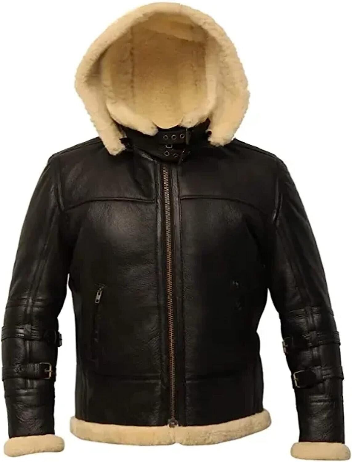 Detachable Hood Black Aviator Jacket Front