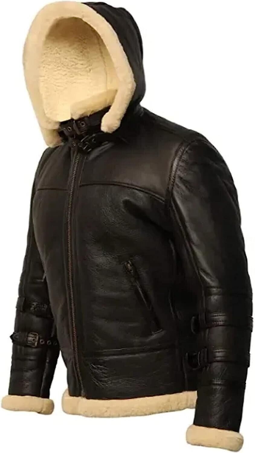 Detachable Hood Black Aviator Jacket Sideways