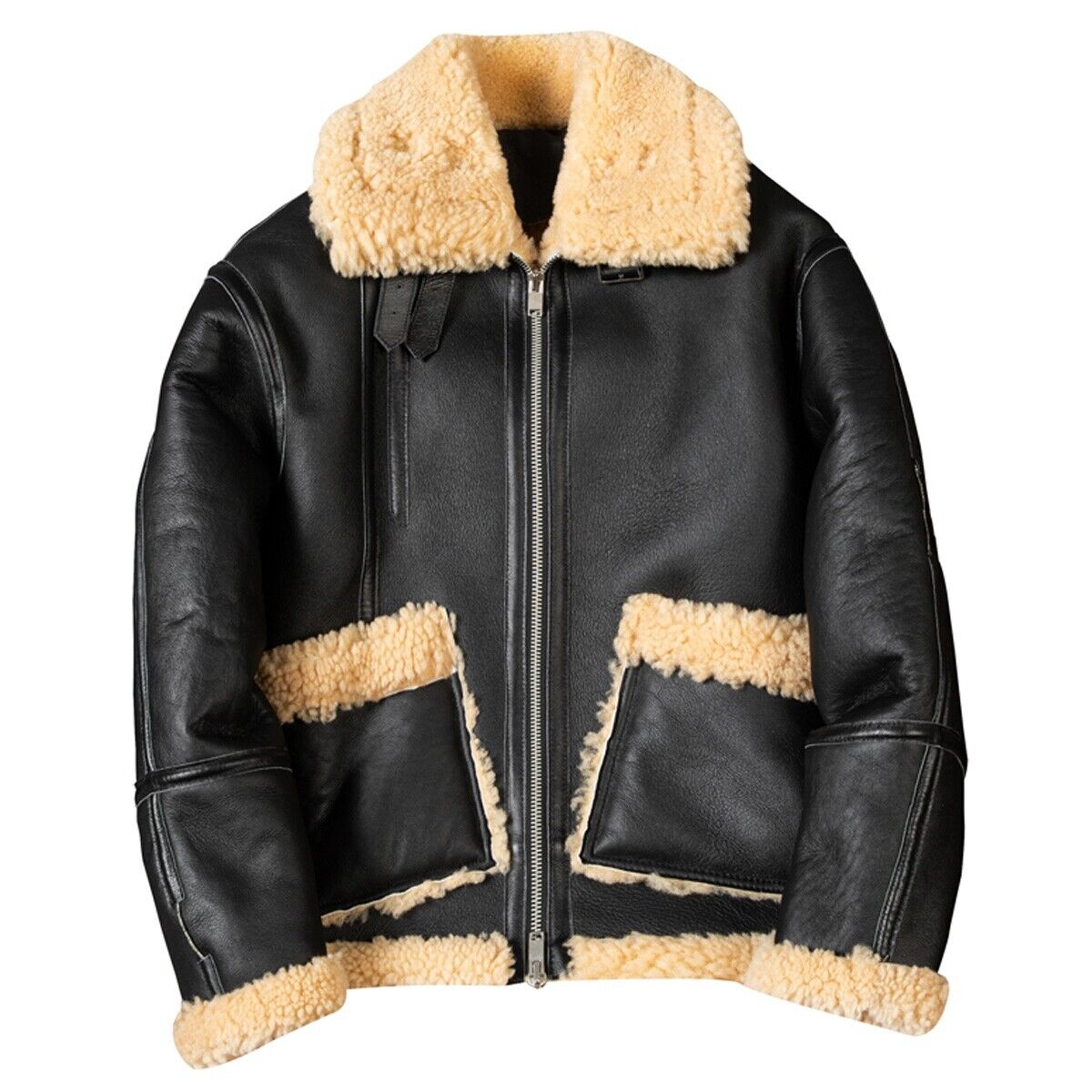 Ruby Racing Men's Black B3 Bomber Aviator Sheepskin Shearling Leather