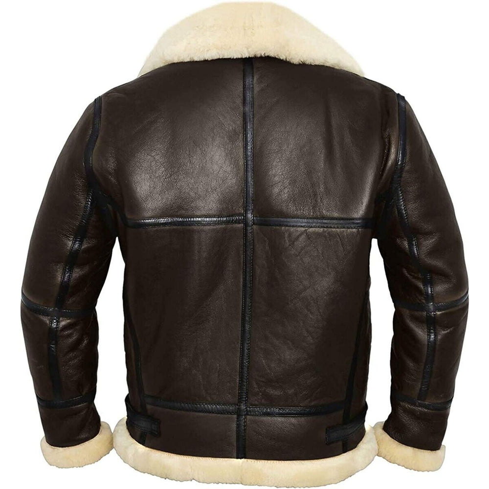 Mens B3 Brown White Aviator Jacket Back
