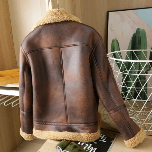 Mens Brown Shearling Aviator Jacket Back 2