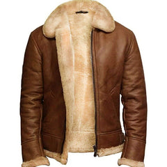 Mens Distressed Brown Aviator Jacket Front
