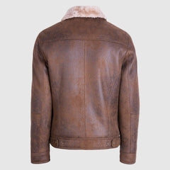 Brown Distressed Leather Aviator Jacket Back