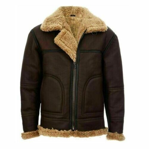Men's Brown Leather Real Sheepskin Winter Aviator Jacket Front