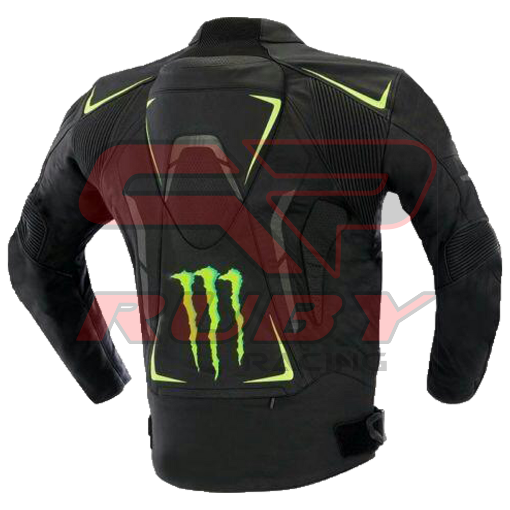 Monster Energy Motorbike Leather Jacket Back View