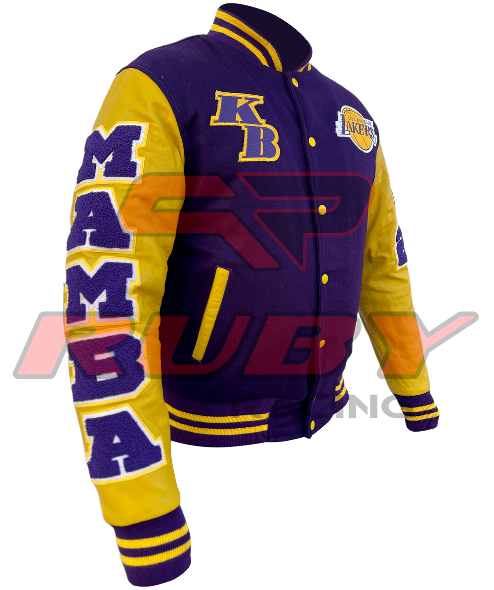 Kobe Bryant Los Angeles Lakers Basketball Varsity Wool Leather Letterman Jacket Right