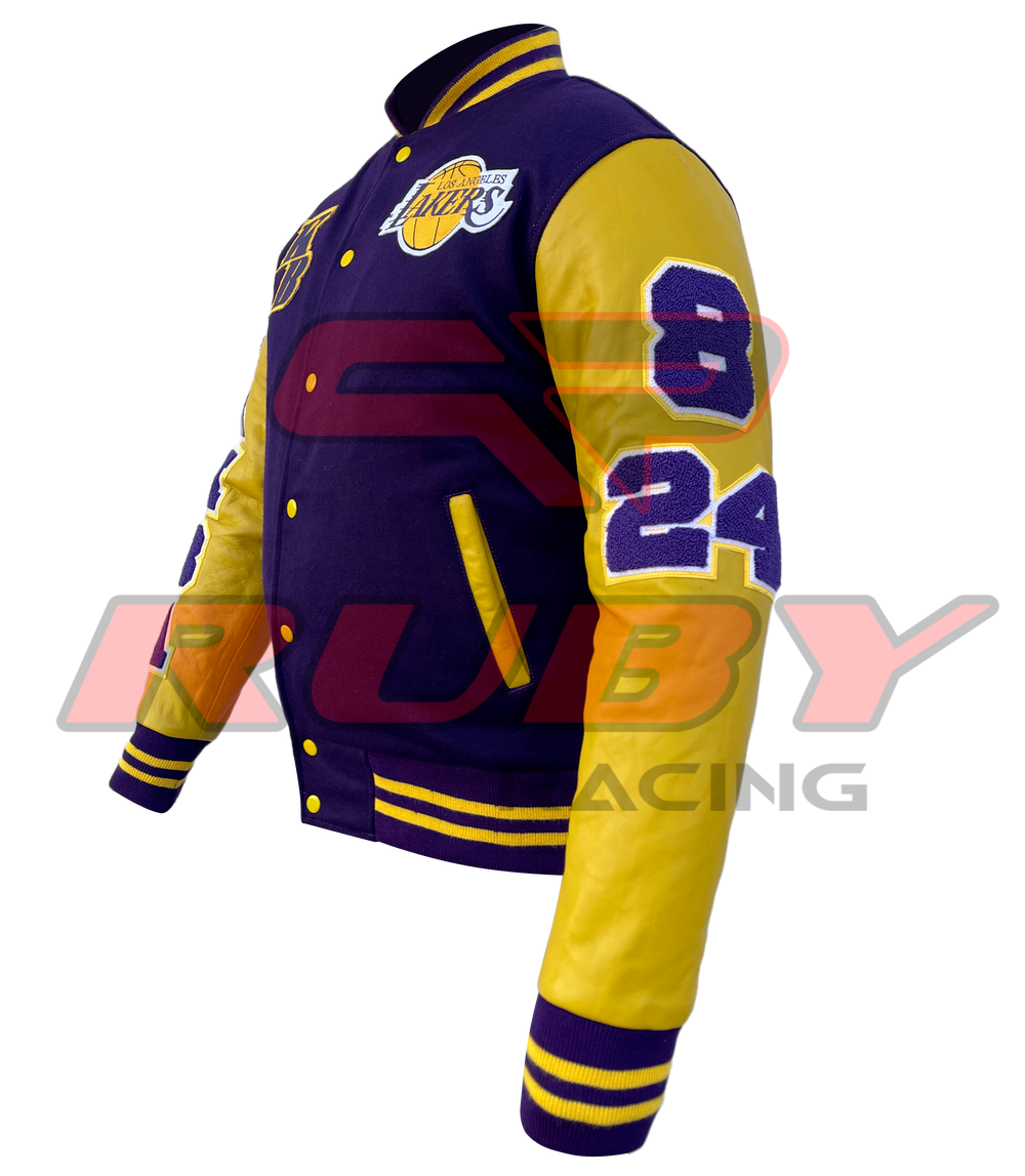 Kobe Bryant Los Angeles Lakers Basketball Varsity Wool Leather Letterman Jacket Left