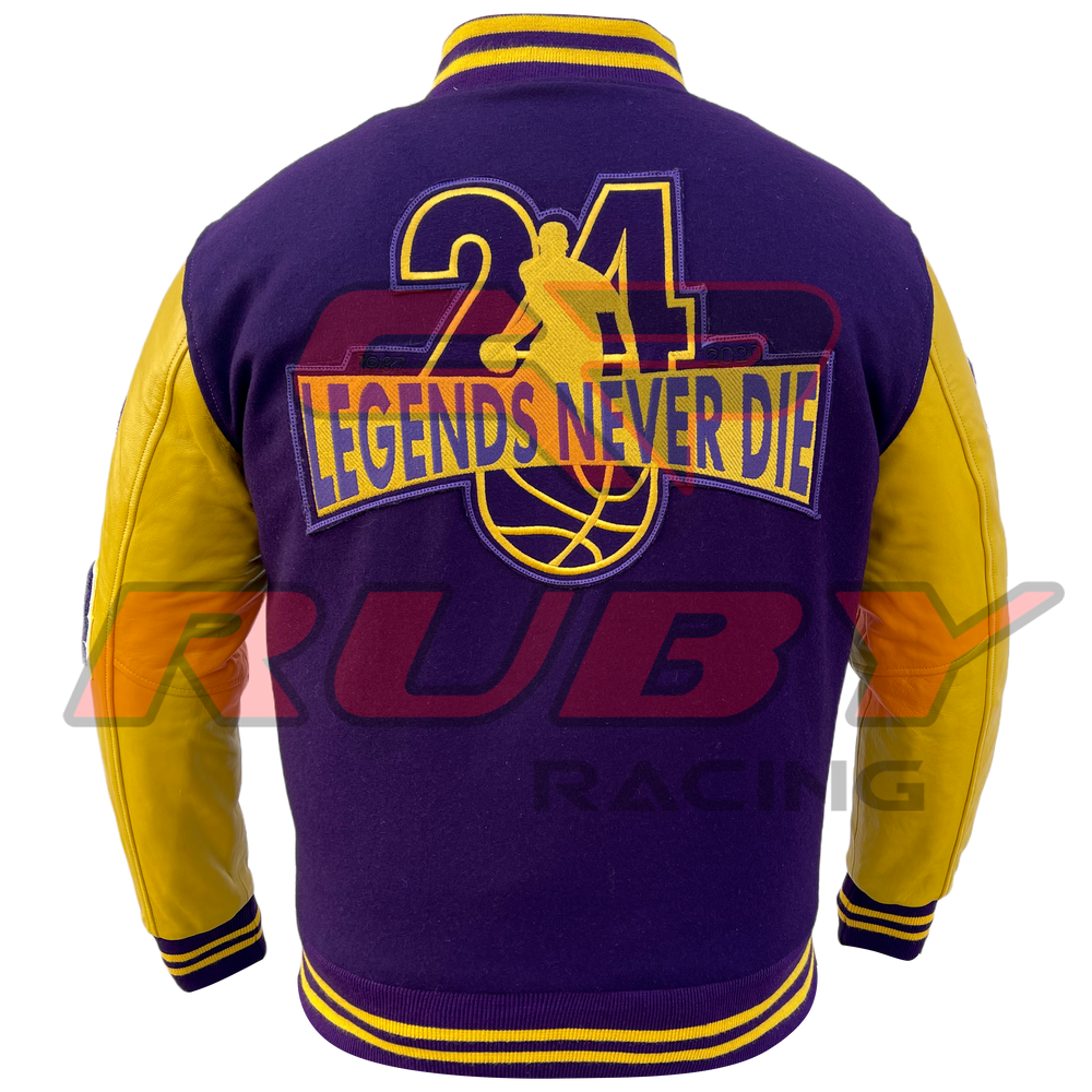 Kobe Bryant Los Angeles Lakers Basketball Varsity Wool Leather Letterman Jacket Back-1
