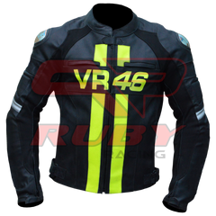 Black Valentino Rossi VR46 Racing Motorbike Leather Biker Jacket Front