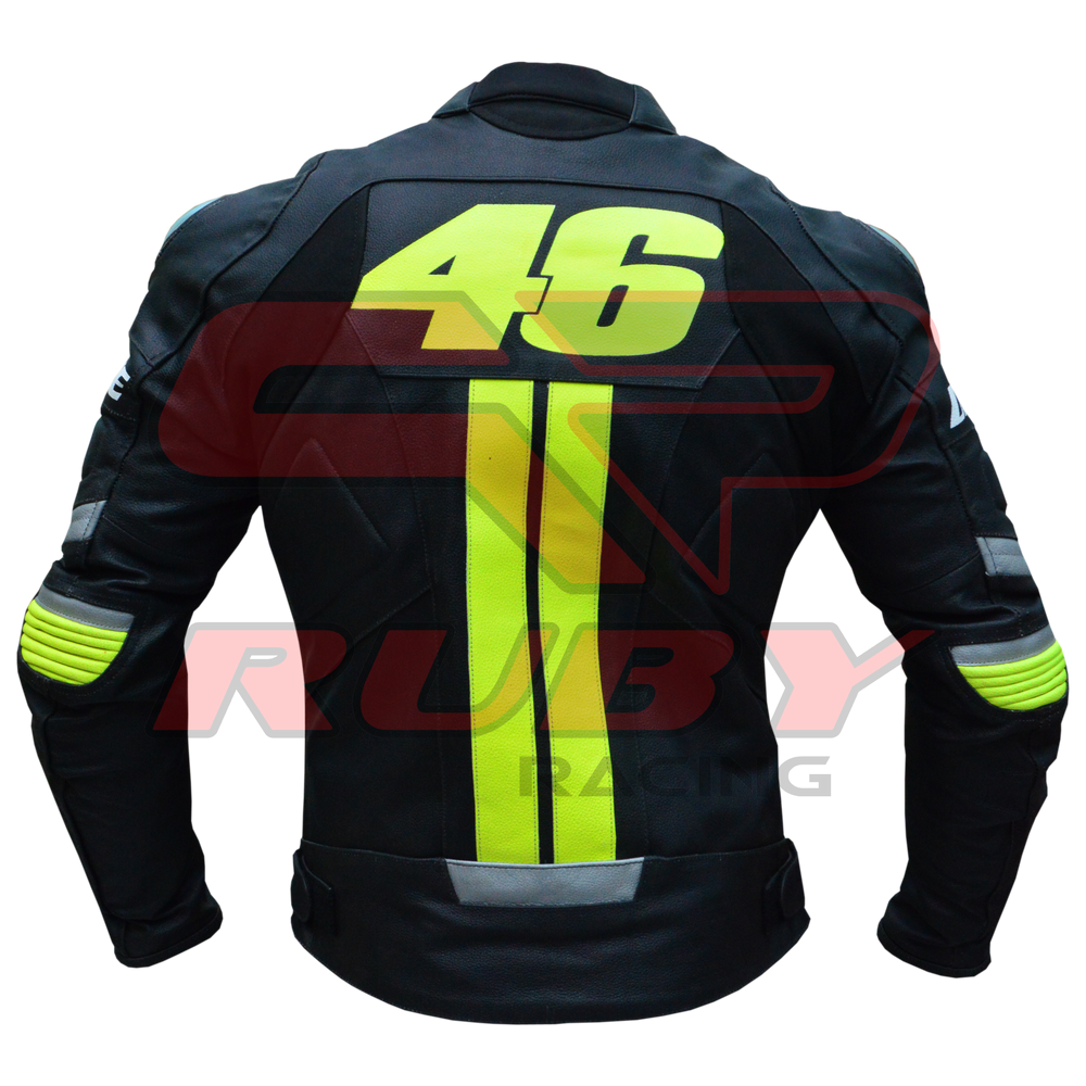 Black Valentino Rossi VR46 Racing Motorbike Leather Biker Jacket Back