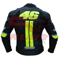 Black Valentino Rossi VR46 Racing Motorbike Leather Biker Jacket Back