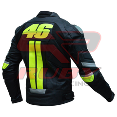 Black Valentino Rossi VR46 Racing Motorbike Leather Biker Jacket Sideways