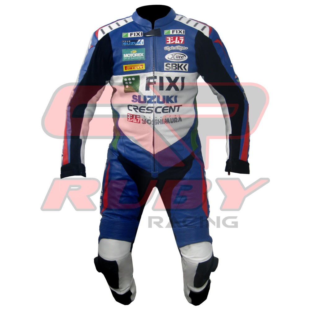 Suzuki FIXI Men Motorbike Racing Leather Suit Front View