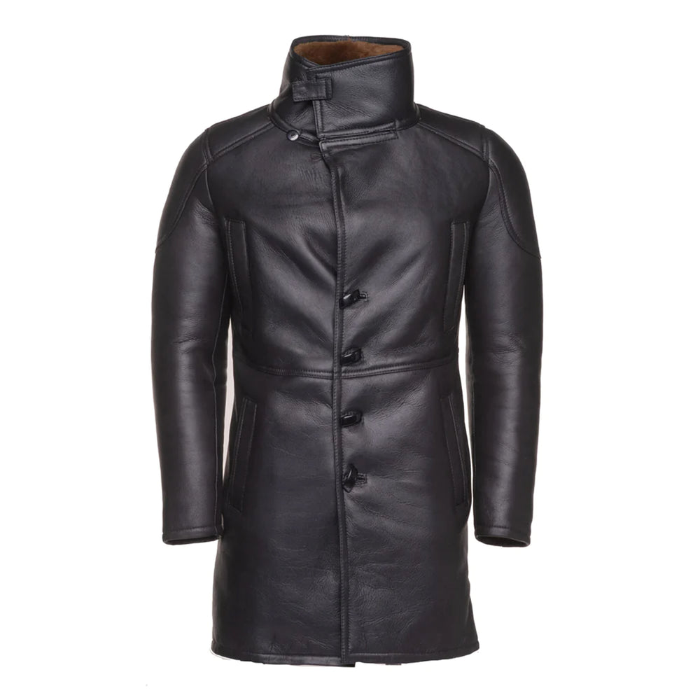 Aviator Brown Real Leather bomber Fur Coat Front Closed