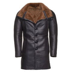 Aviator Brown Real Leather bomber Fur Coat Front