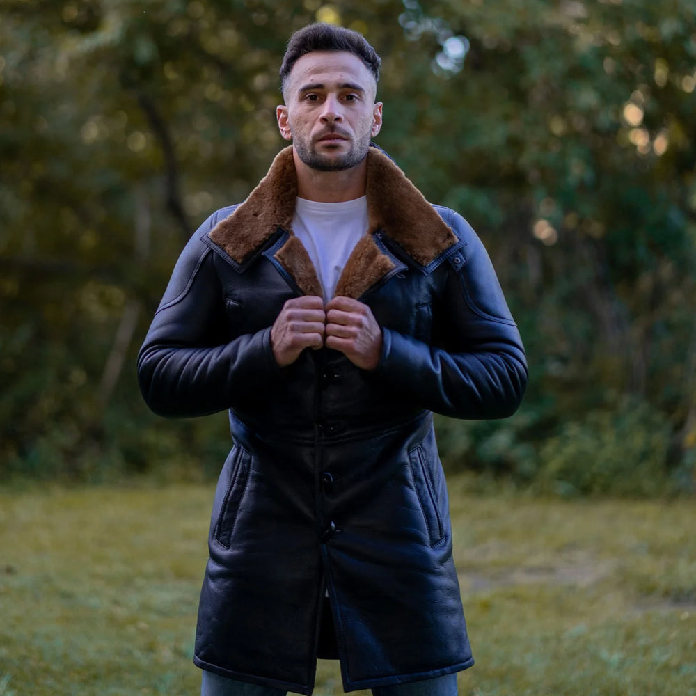 Aviator Brown Real Leather bomber Fur Coat