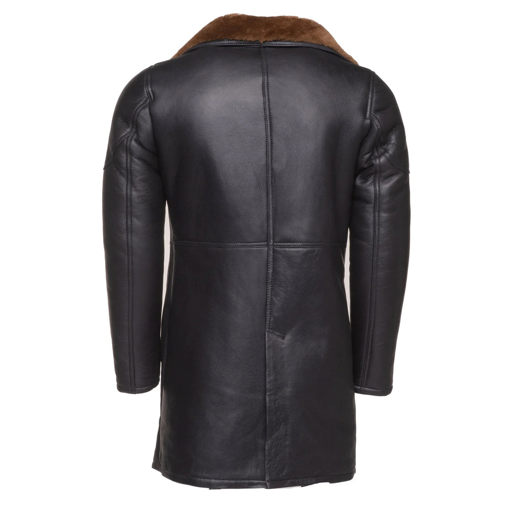 Aviator Brown Real Leather bomber Fur Coat Back