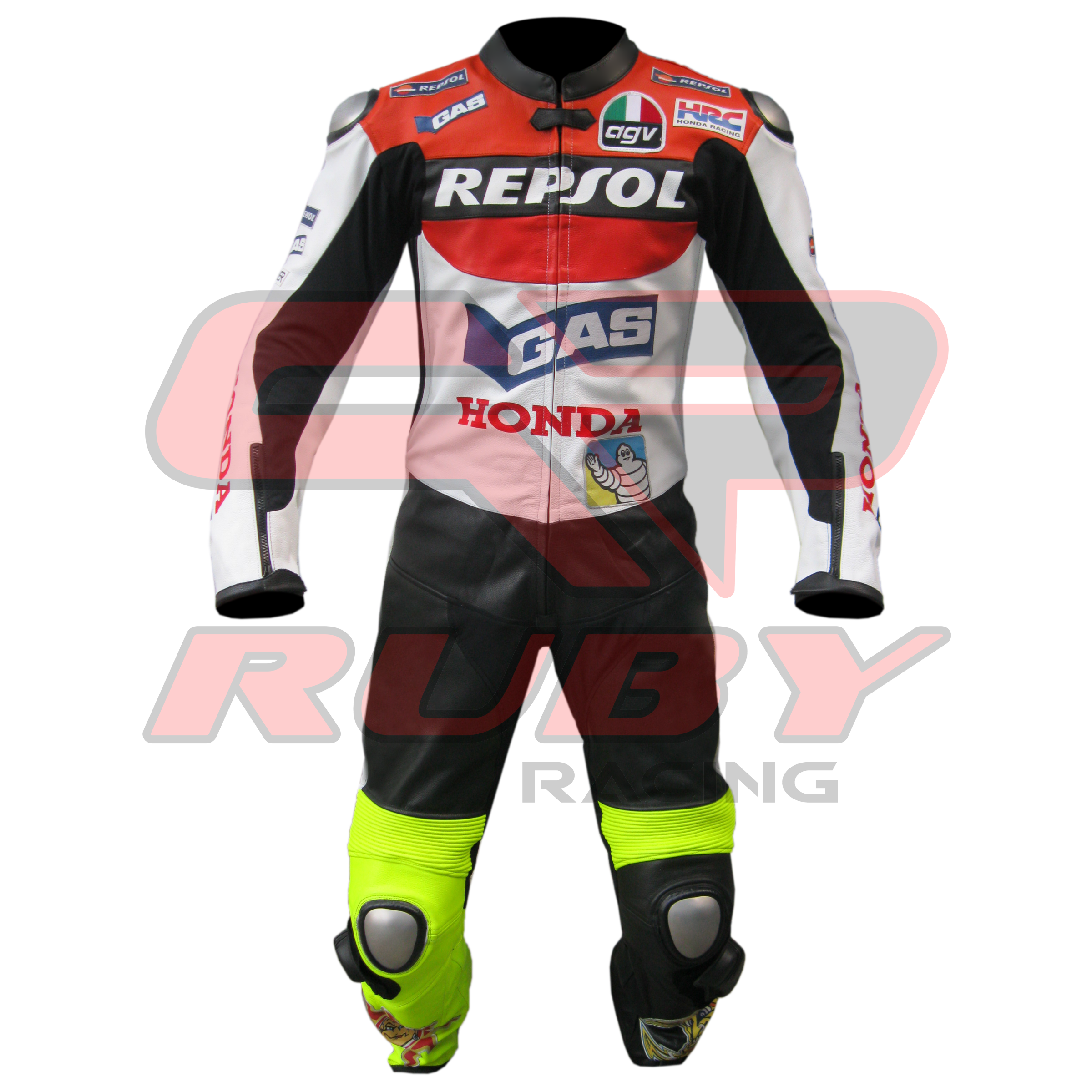 Repsol Motorbike Racing Leather Biker Suit Front View