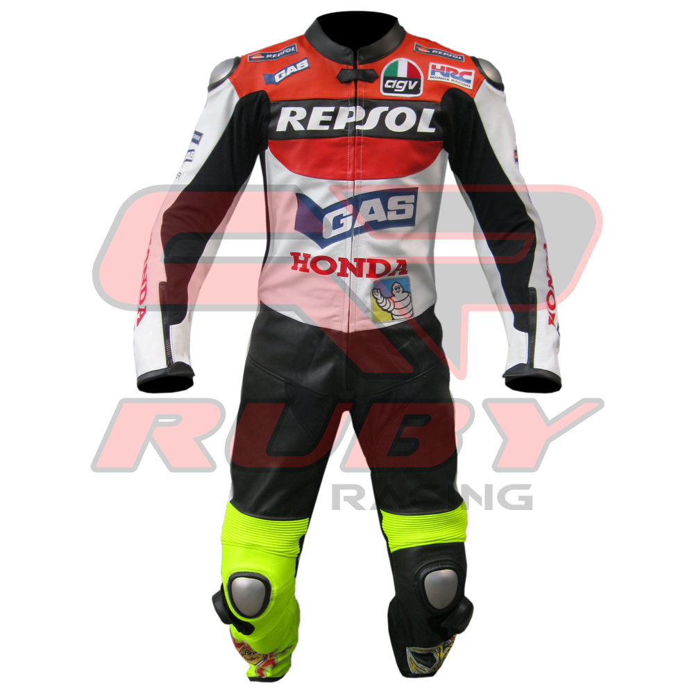 Repsol Motorbike Racing Leather Biker Suit Front View