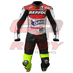 Repsol Motorbike Racing Leather Biker Suit Front View