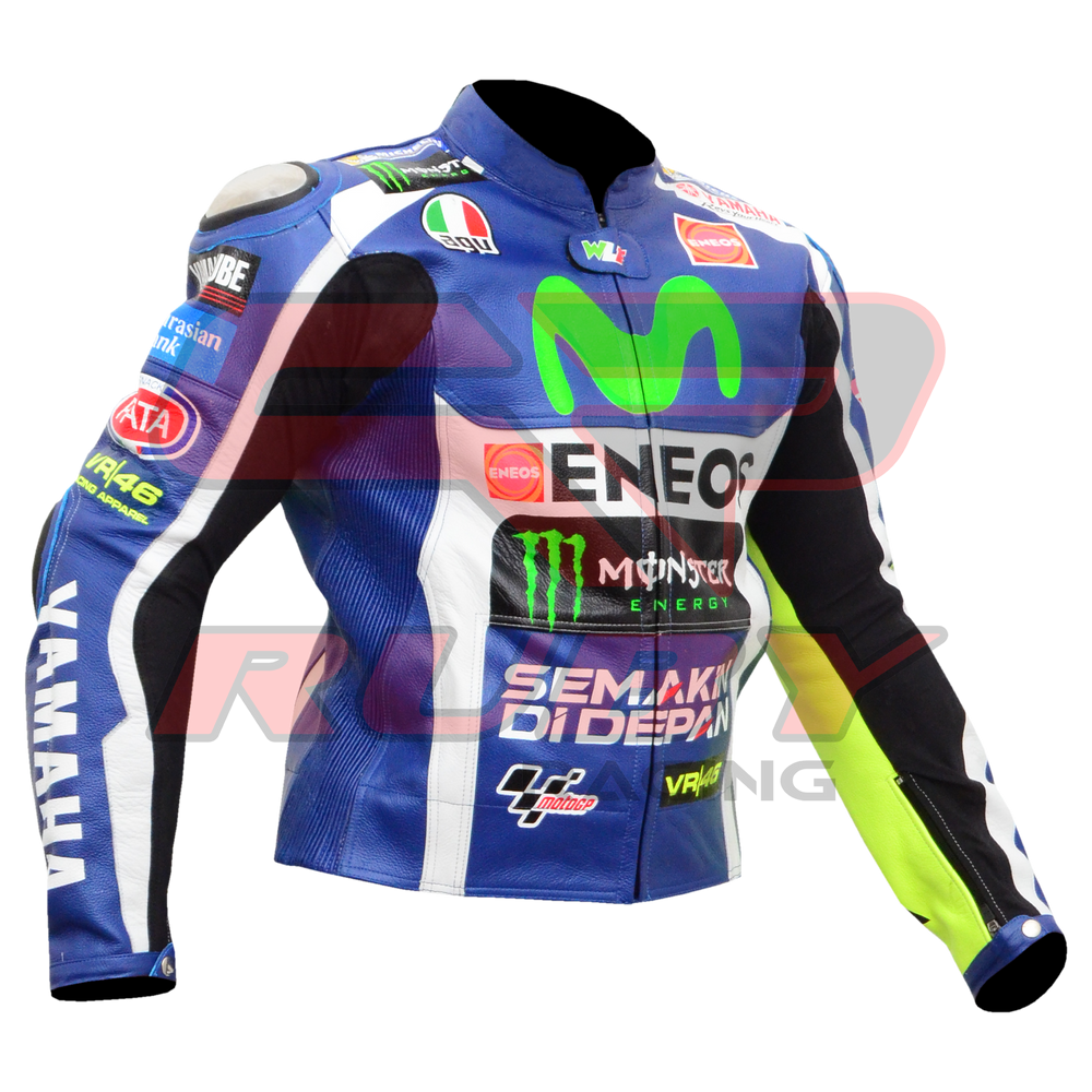 Valentino Rossi VR46 Motorbike Racing Leather Jacket Front Sideways