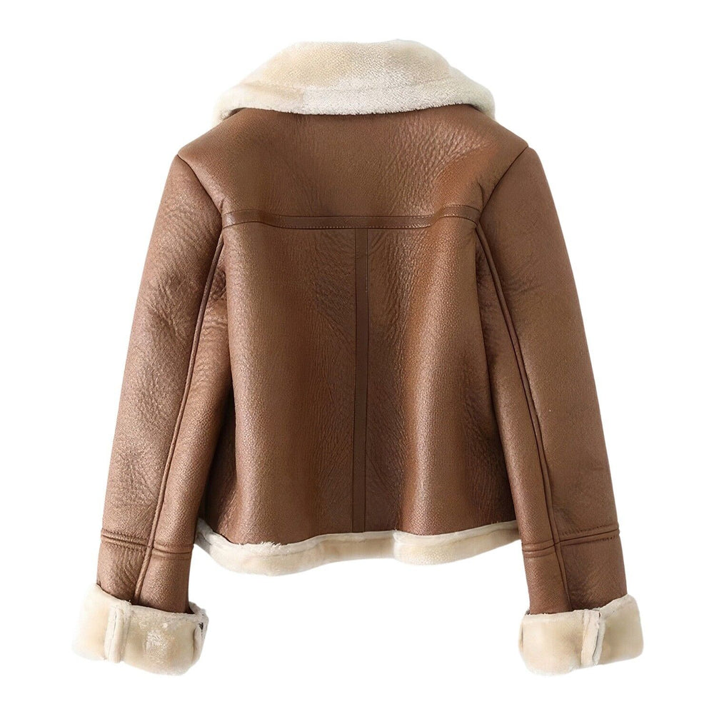 Womens Brown Aviator Jacket back