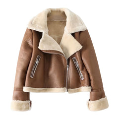 Womens Brown Aviator Jacket Front
