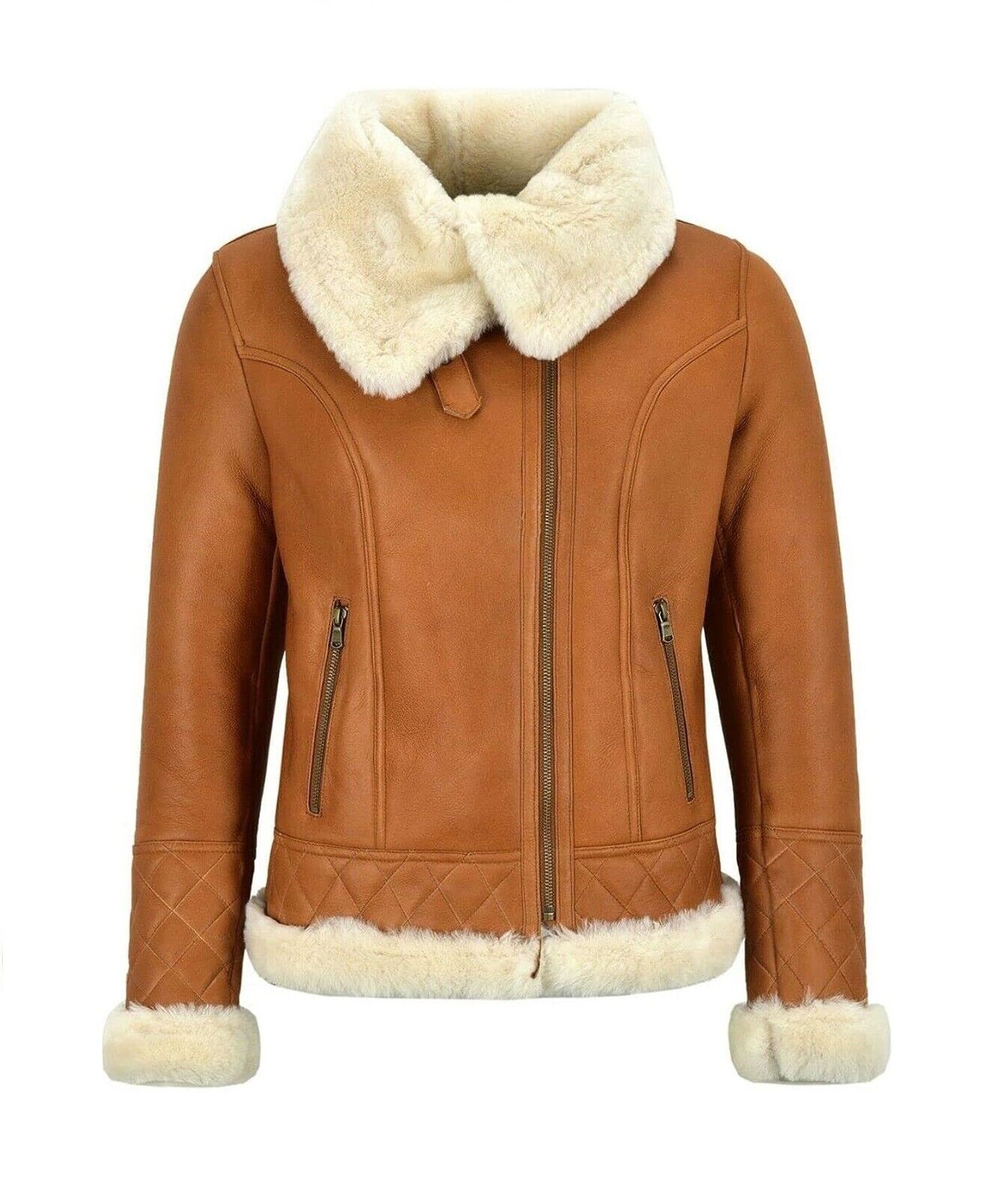 Womens Brown White Aviator Jacket Front